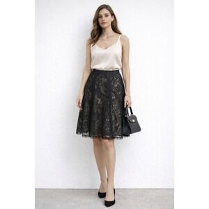 Citrine Black Lace Green Skirt Sz 6 Quiet Luxury Old Money Feminine Romantic